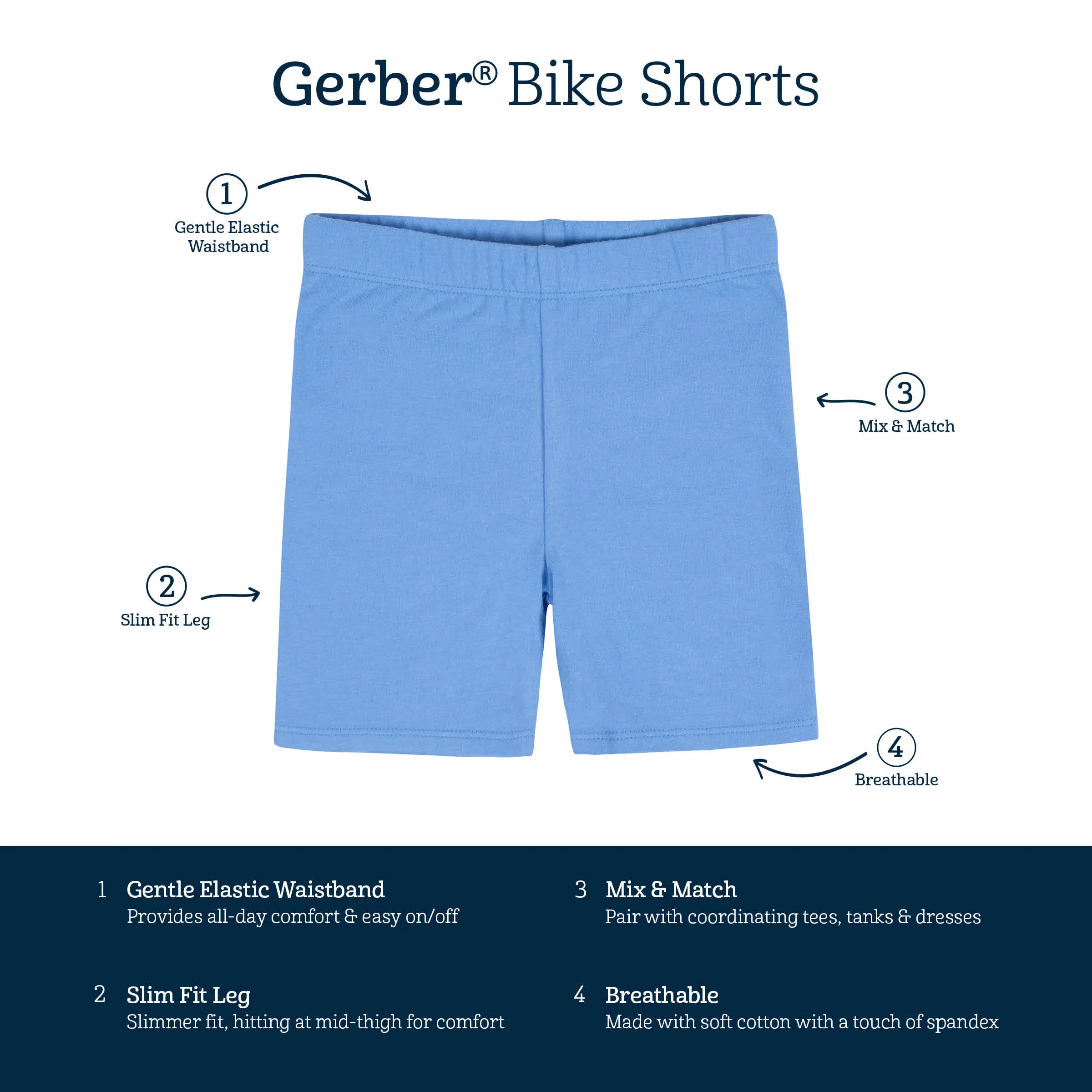 2-Pack Infant Girls Blue Pull-On Bike Shorts Gerber Childrenswea