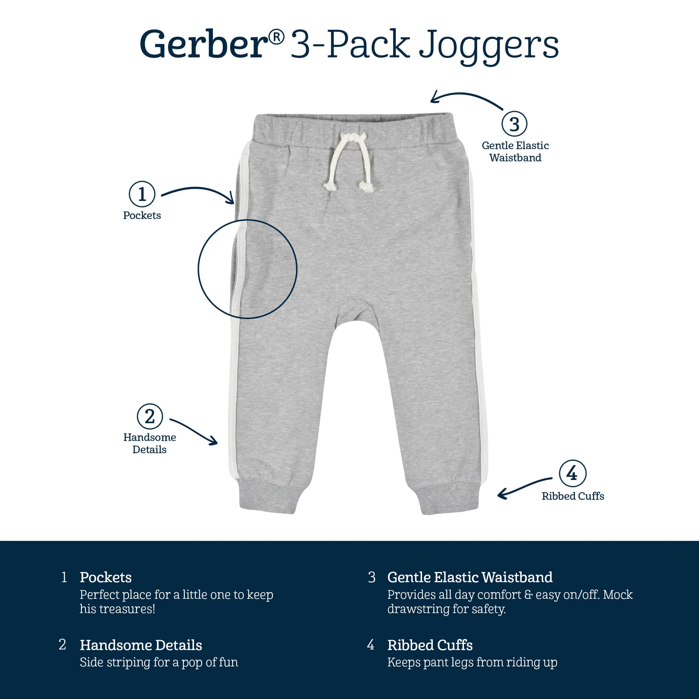 3-Pack Infant & Toddler Boys Mustard & Gray Joggers Gerber Childrenswea