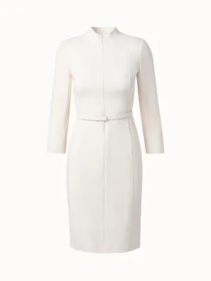 3/4 Sleeve Wool Double-Face Mock Neck Dress 