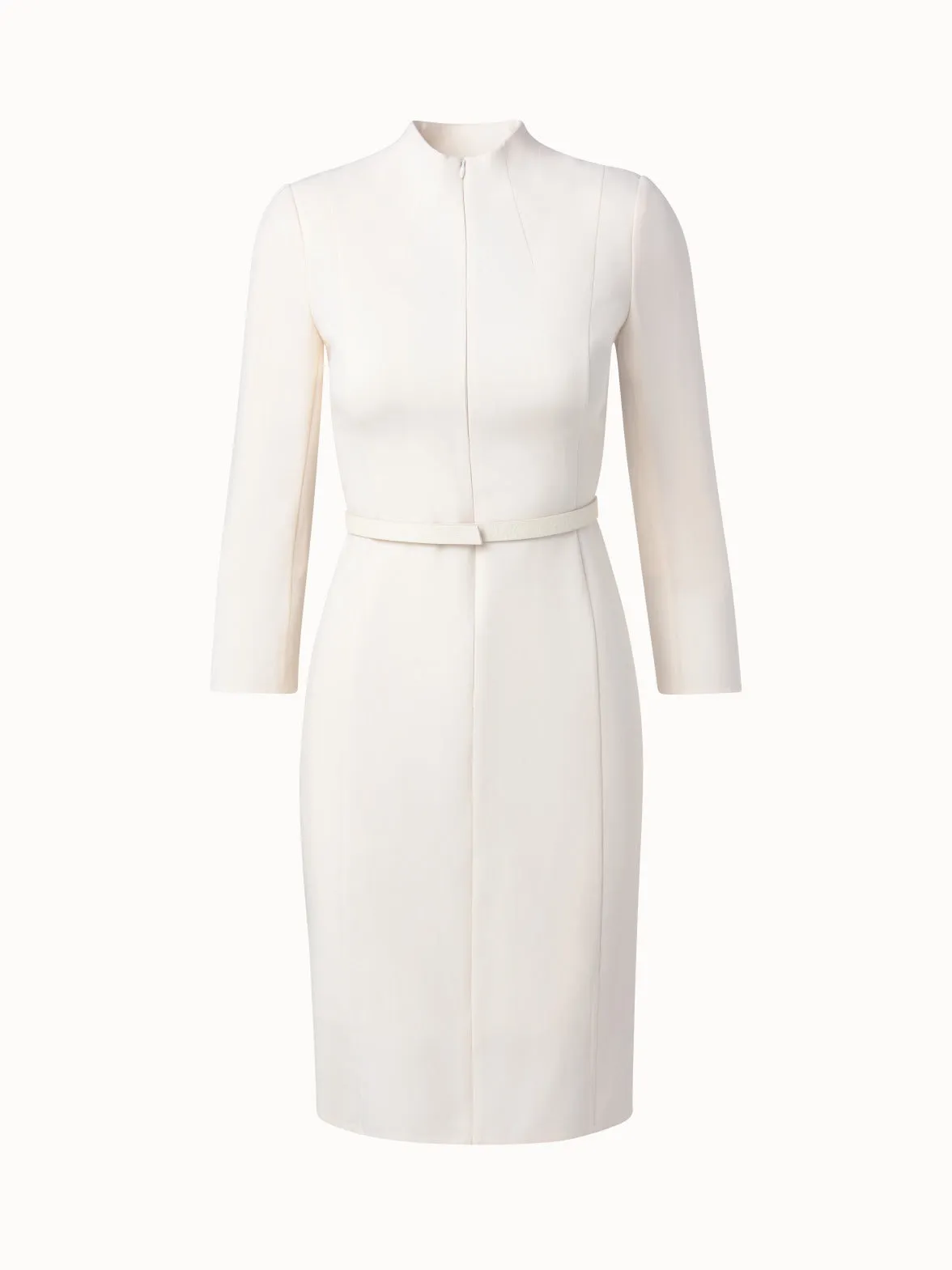 3/4 Sleeve Wool Double-Face Mock Neck Dress 
