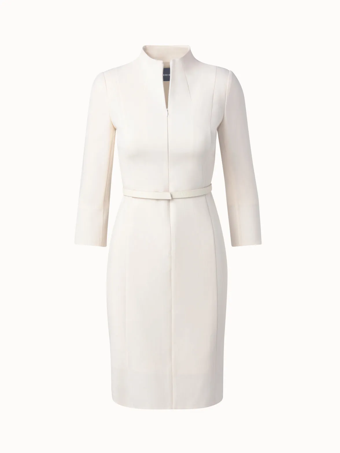 3/4 Sleeve Wool Double-Face Mock Neck Dress 