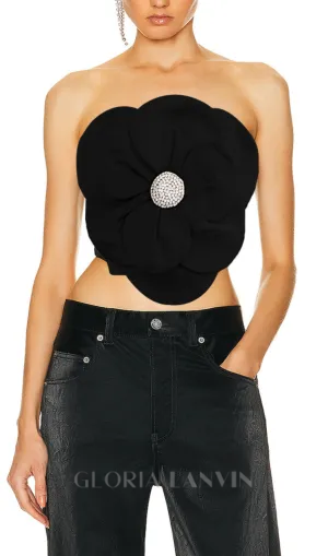 3D FLOWERS TOPS IN BLACK Gloria Lanvin