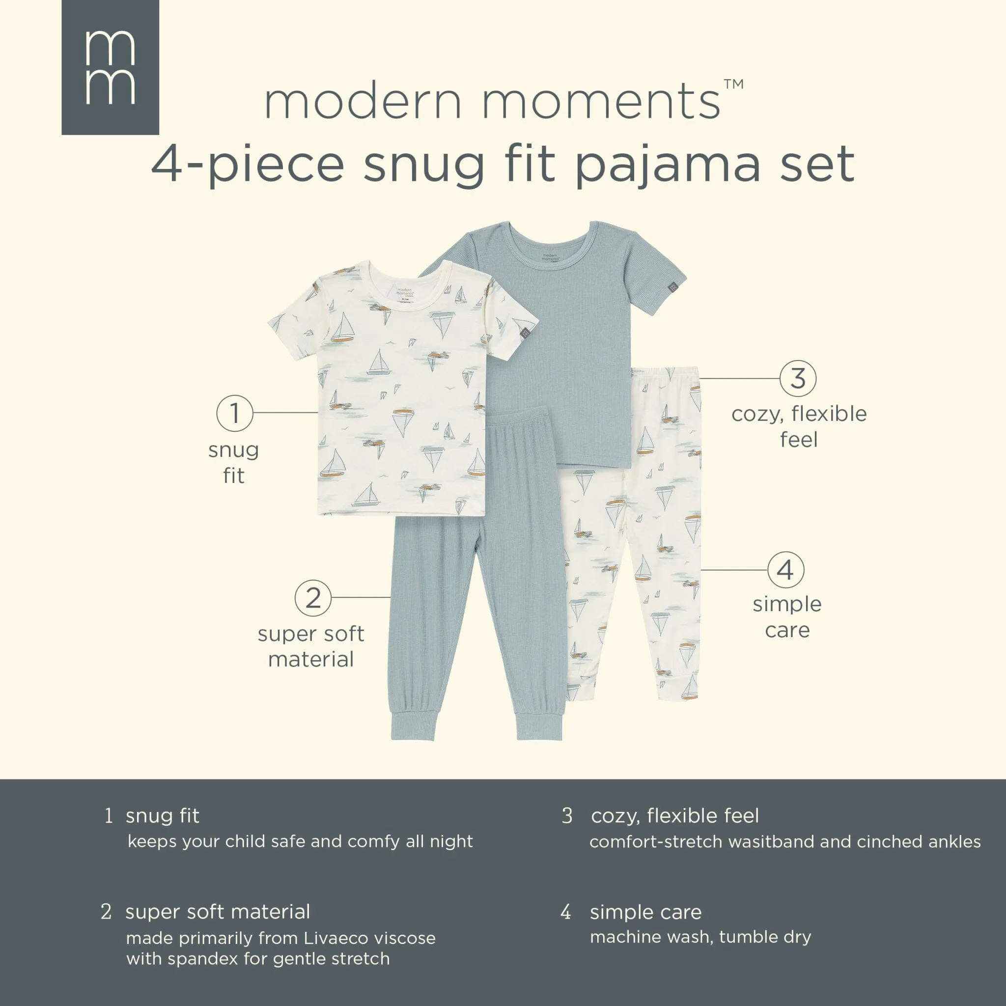 4-Piece Infant & Toddler Boys Ivory Sailing Snug Fitting Pajamas Gerber Childrenswea