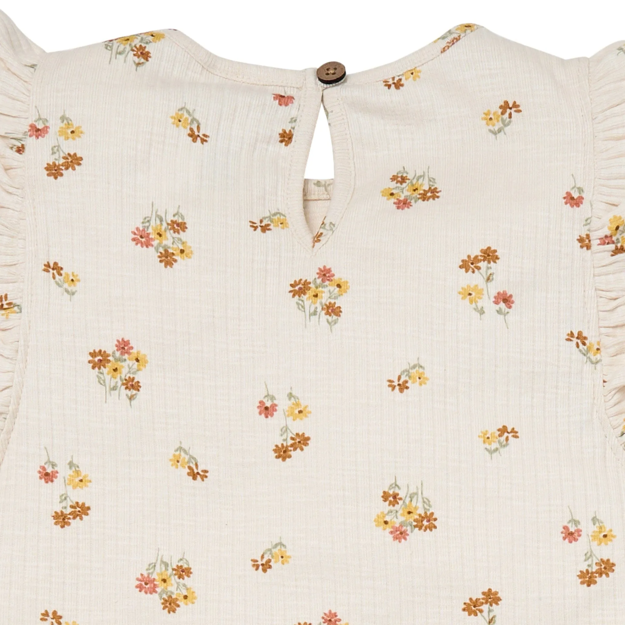 4-Piece Infant & Toddler Girls Beige Flowers Flutter Sleeve Tops and Shorts Set Gerber Childrenswea