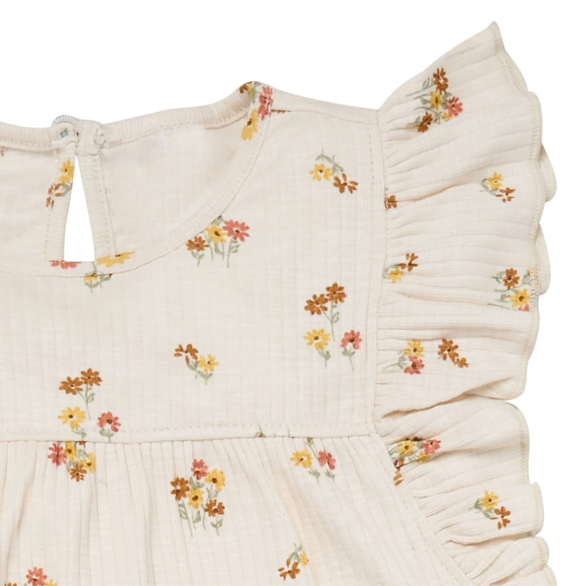 4-Piece Infant & Toddler Girls Beige Flowers Flutter Sleeve Tops and Shorts Set Gerber Childrenswea