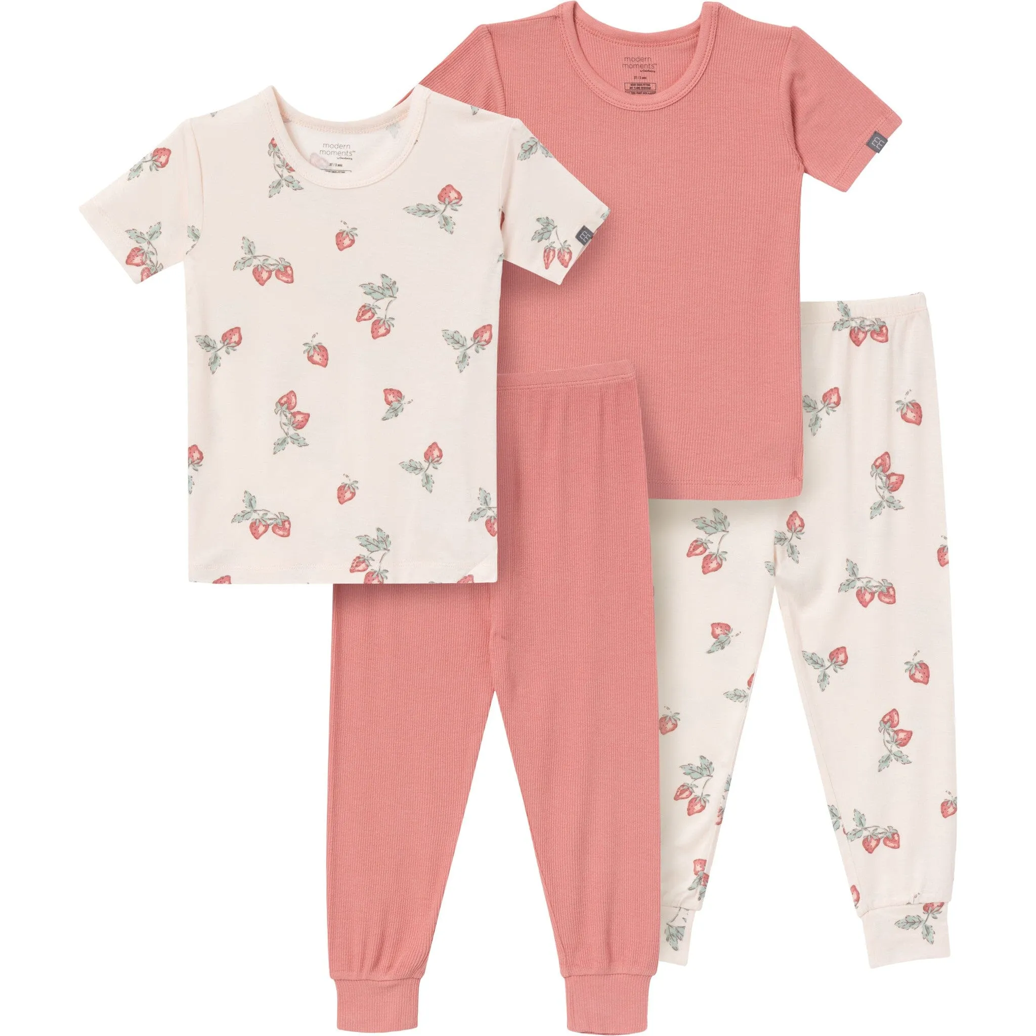 4-Piece Infant & Toddler Girls Rose Strawberry Snug Fitting Pajamas Gerber Childrenswea
