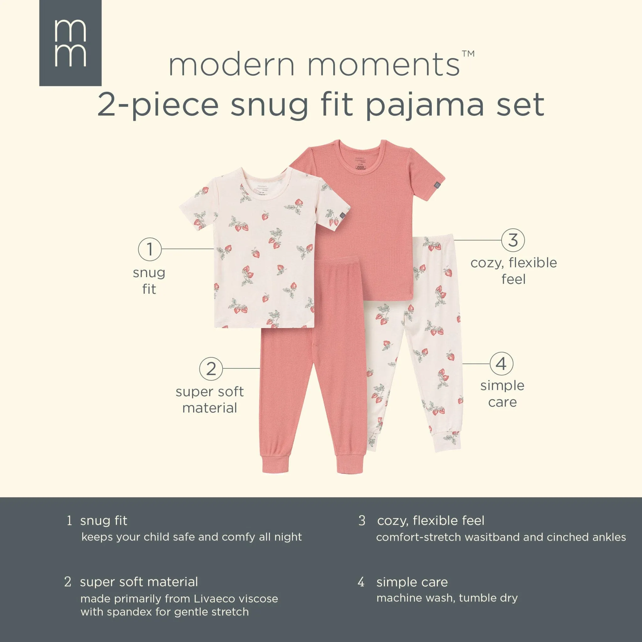 4-Piece Infant & Toddler Girls Rose Strawberry Snug Fitting Pajamas Gerber Childrenswea