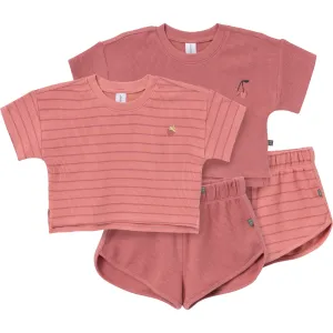 4-Piece Infant & Toddler Girls Rose Stripe Drop Shoulder Crop Tops and Shorts Set Gerber Childrenswea