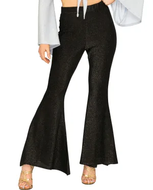 70s Black Sparkle Disco Fever Womens Flares