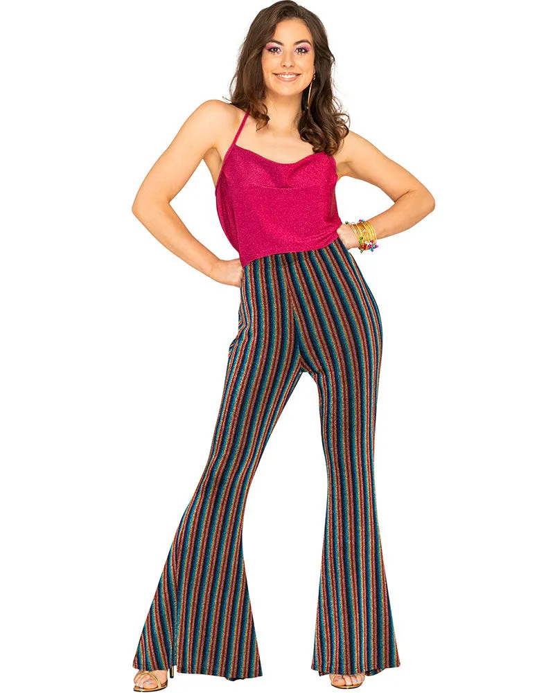 70s Rainbow Sparkle Disco Fever Womens Flares