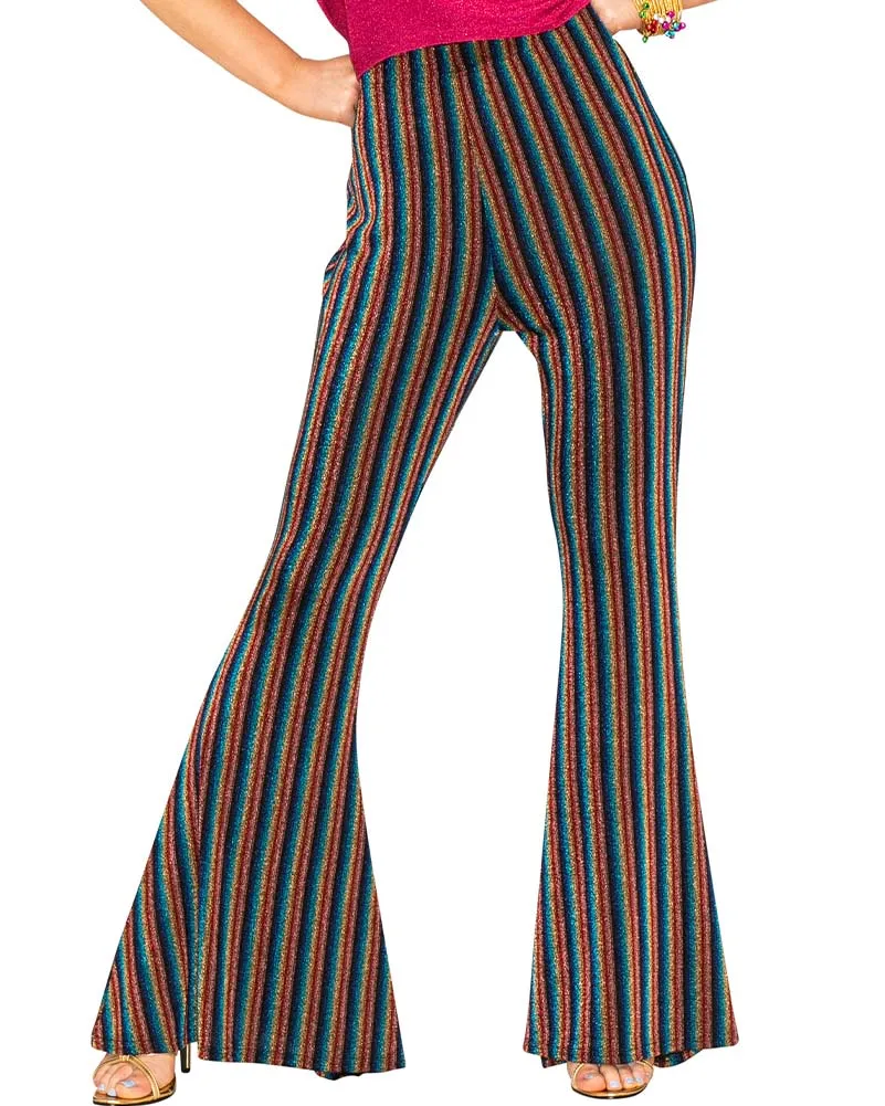 70s Rainbow Sparkle Disco Fever Womens Flares