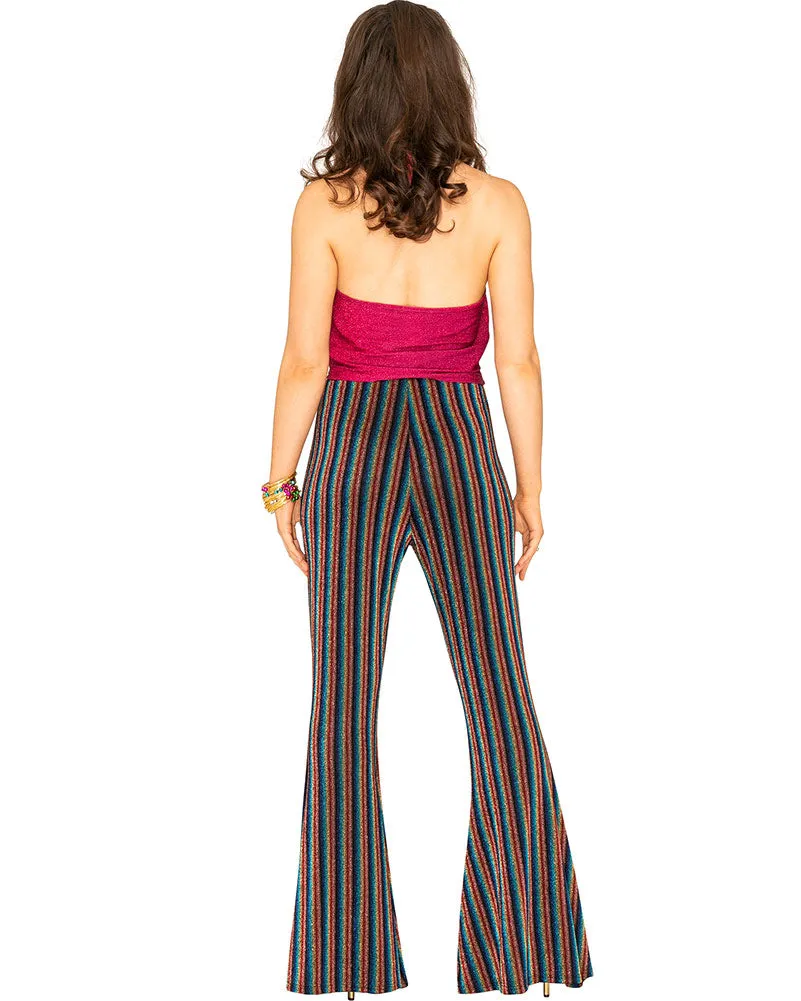 70s Rainbow Sparkle Disco Fever Womens Flares