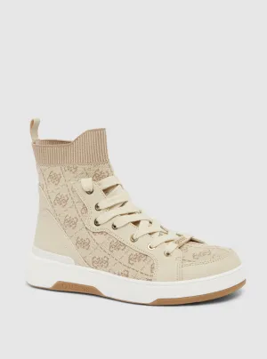 Beige Mannen High Top Sneakers Guess
