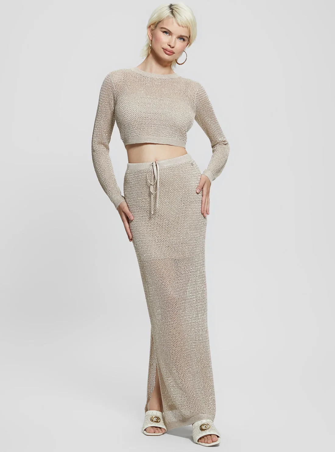 Beige Morgen Mesh Knit Top Guess