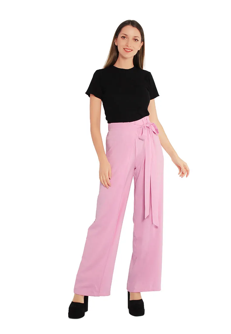 belted tie wide leg pants