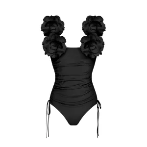 Black 3D Flower One piece Swimsuit Anna Kay Co