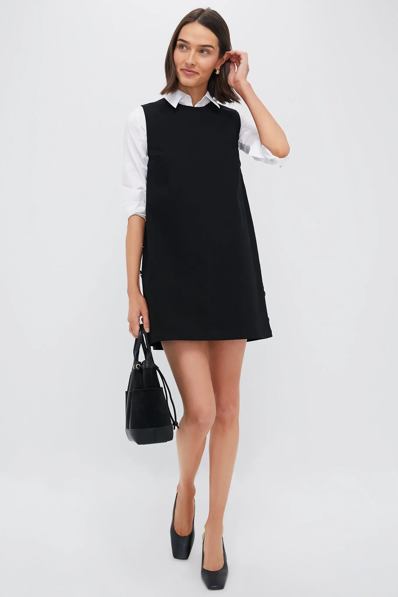 Black Twill Button Bitsy Dress