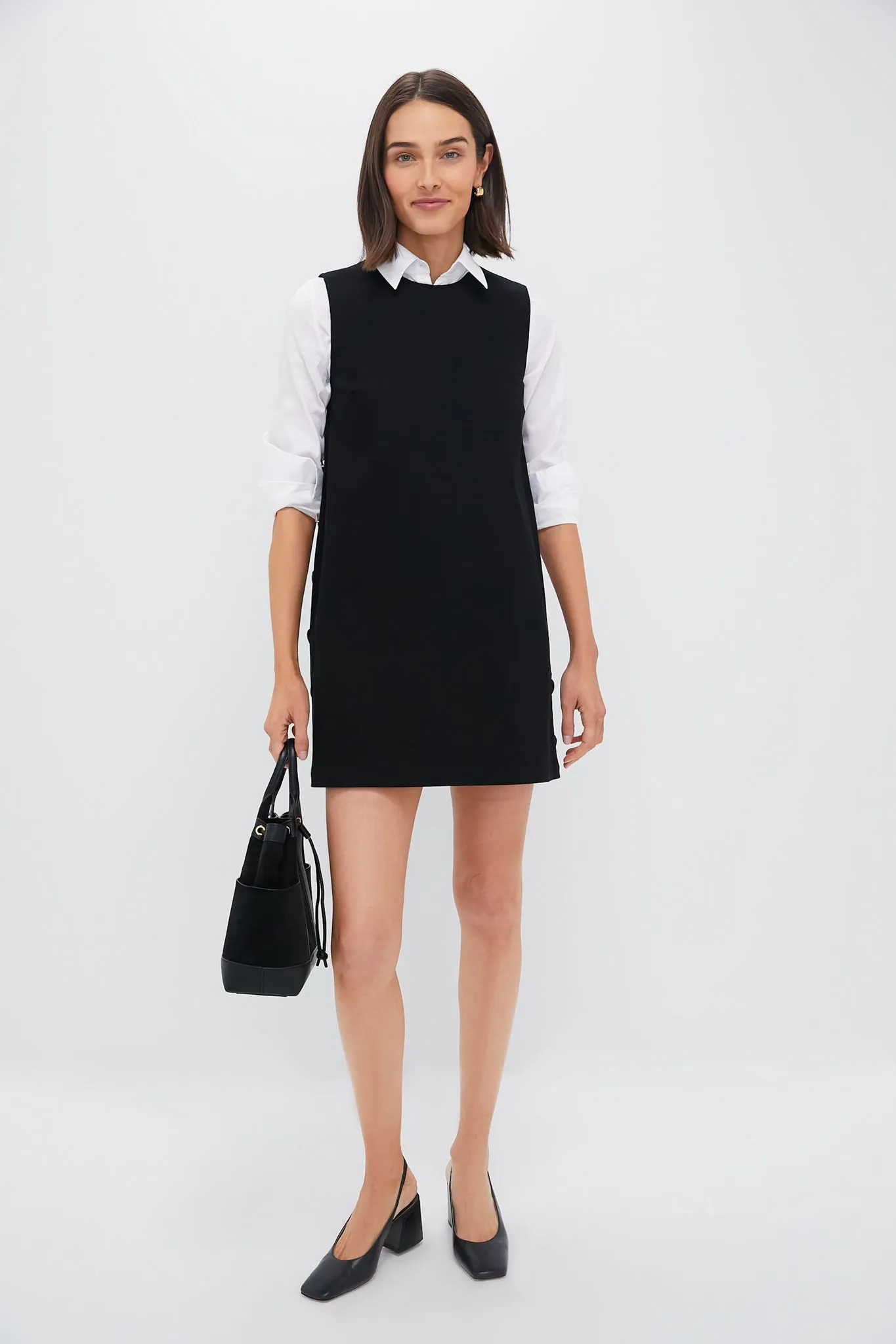 Black Twill Button Bitsy Dress