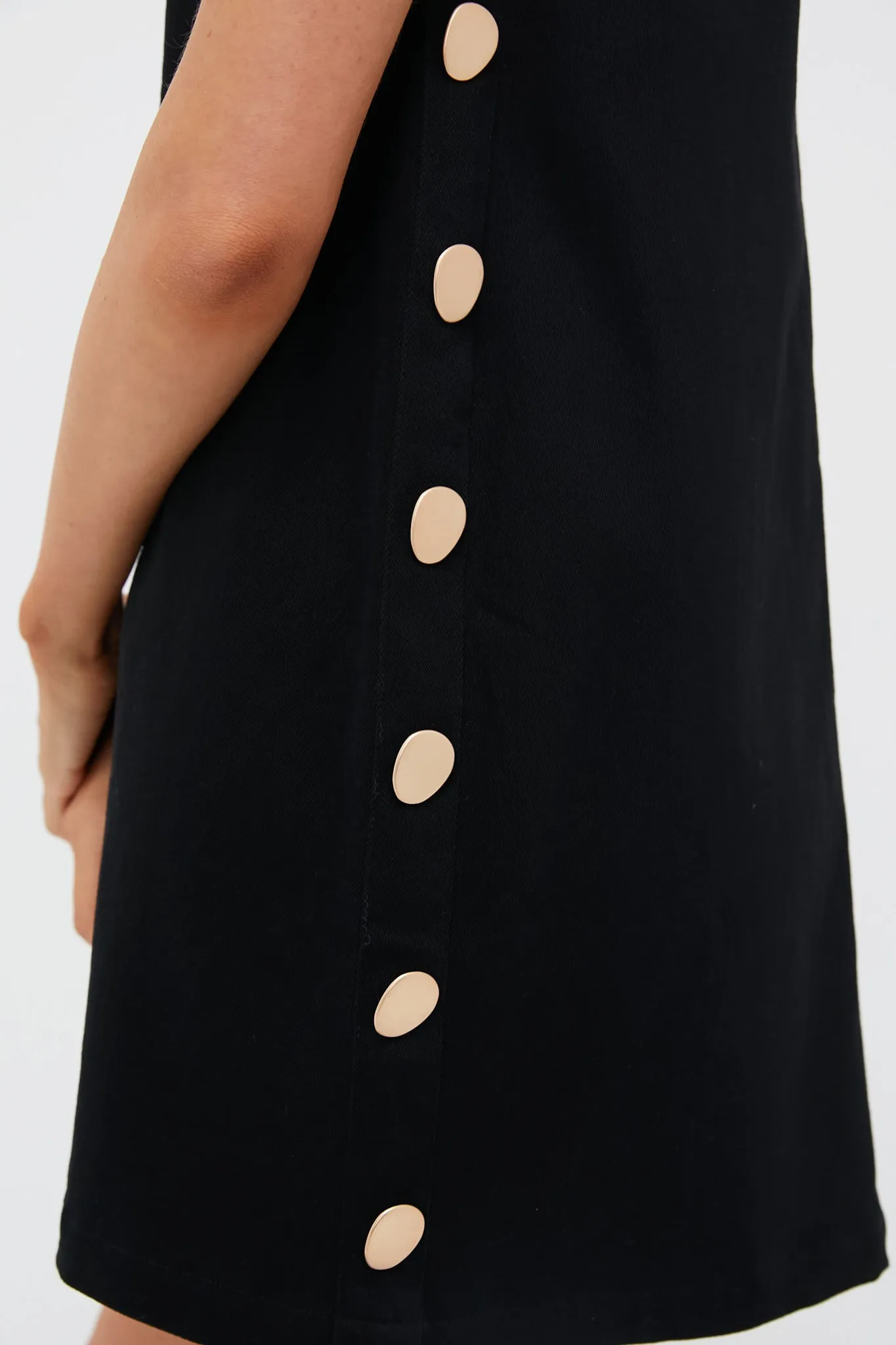 Black Twill Button Bitsy Dress