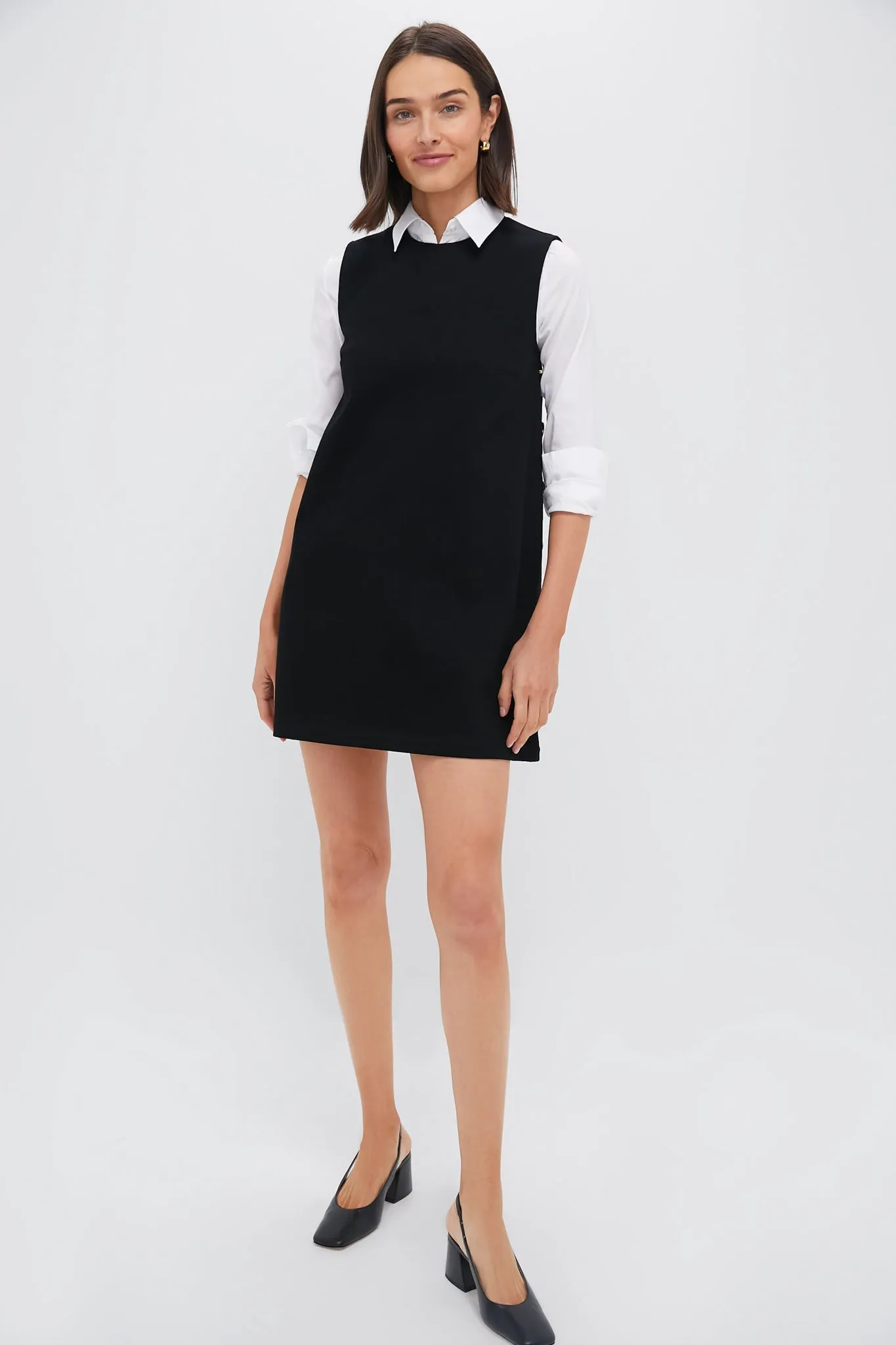 Black Twill Button Bitsy Dress