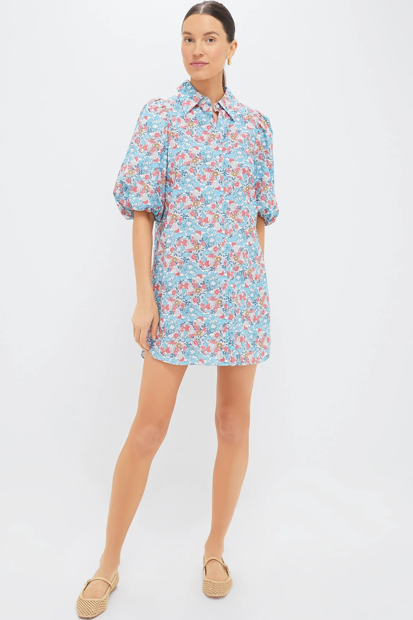 Blue & Coral Vines Cassidy Mini Shirt Dress