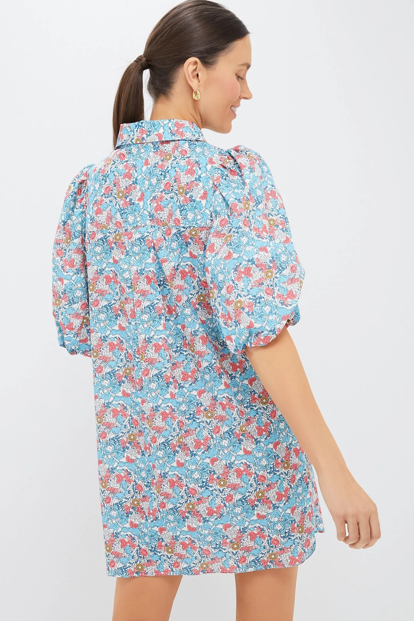 Blue & Coral Vines Cassidy Mini Shirt Dress