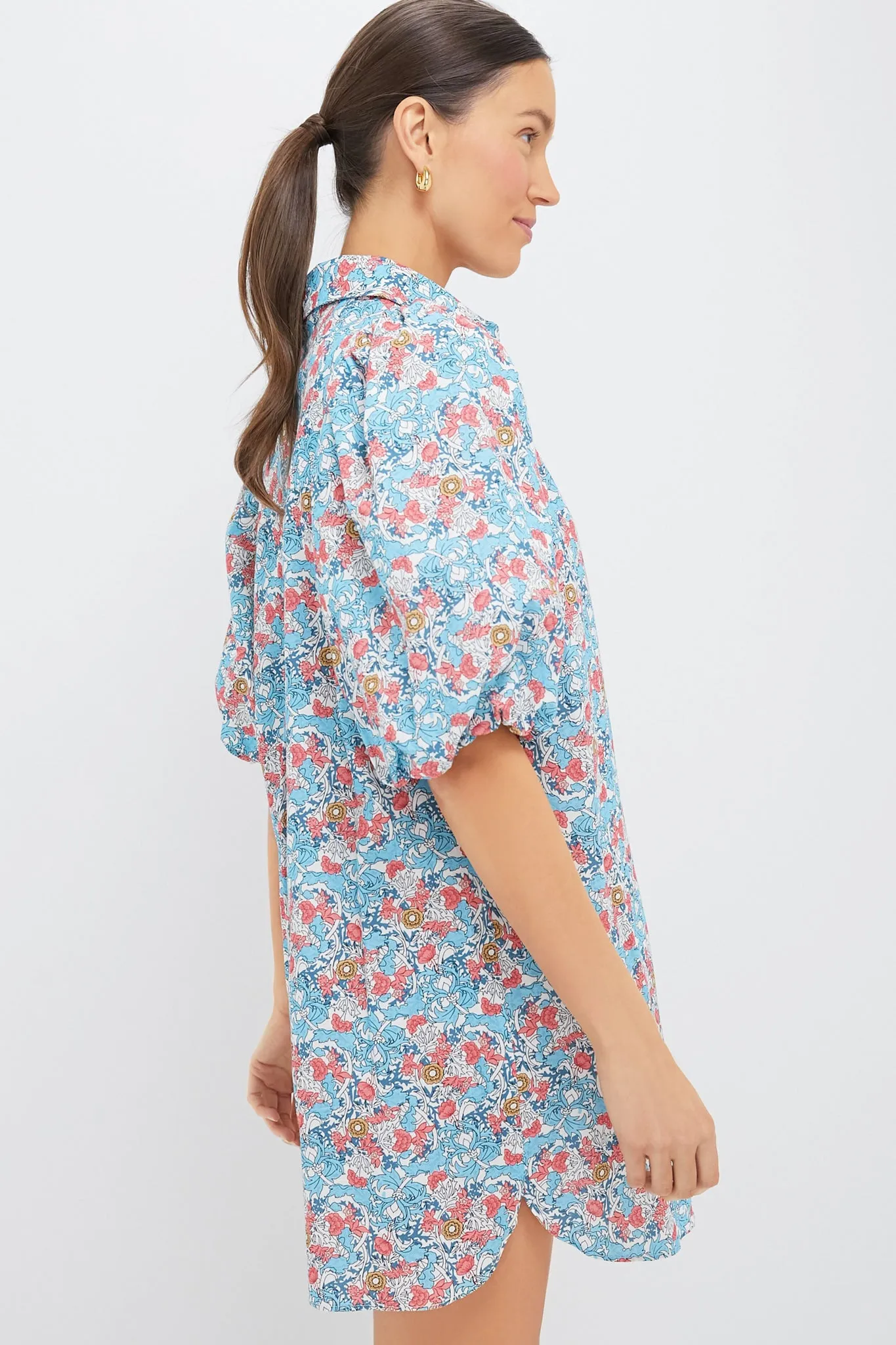 Blue & Coral Vines Cassidy Mini Shirt Dress