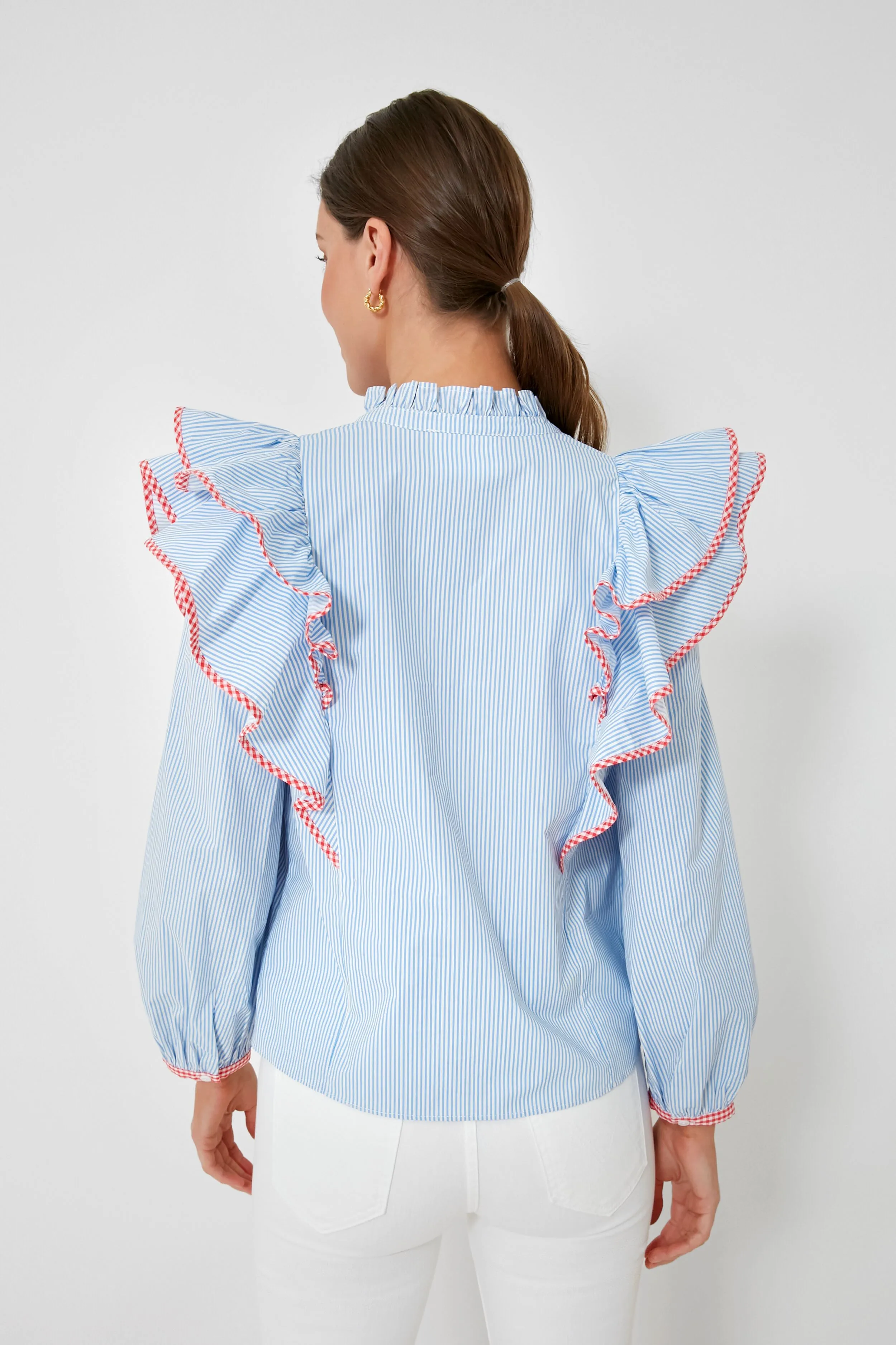 Blue Stripe Gingham Ruffle Holly Blouse