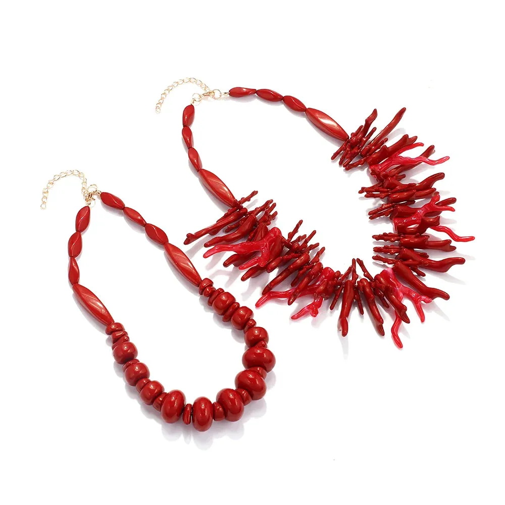 Bohemian Multi-Layered Resin Coral Necklace Anna Kay Co