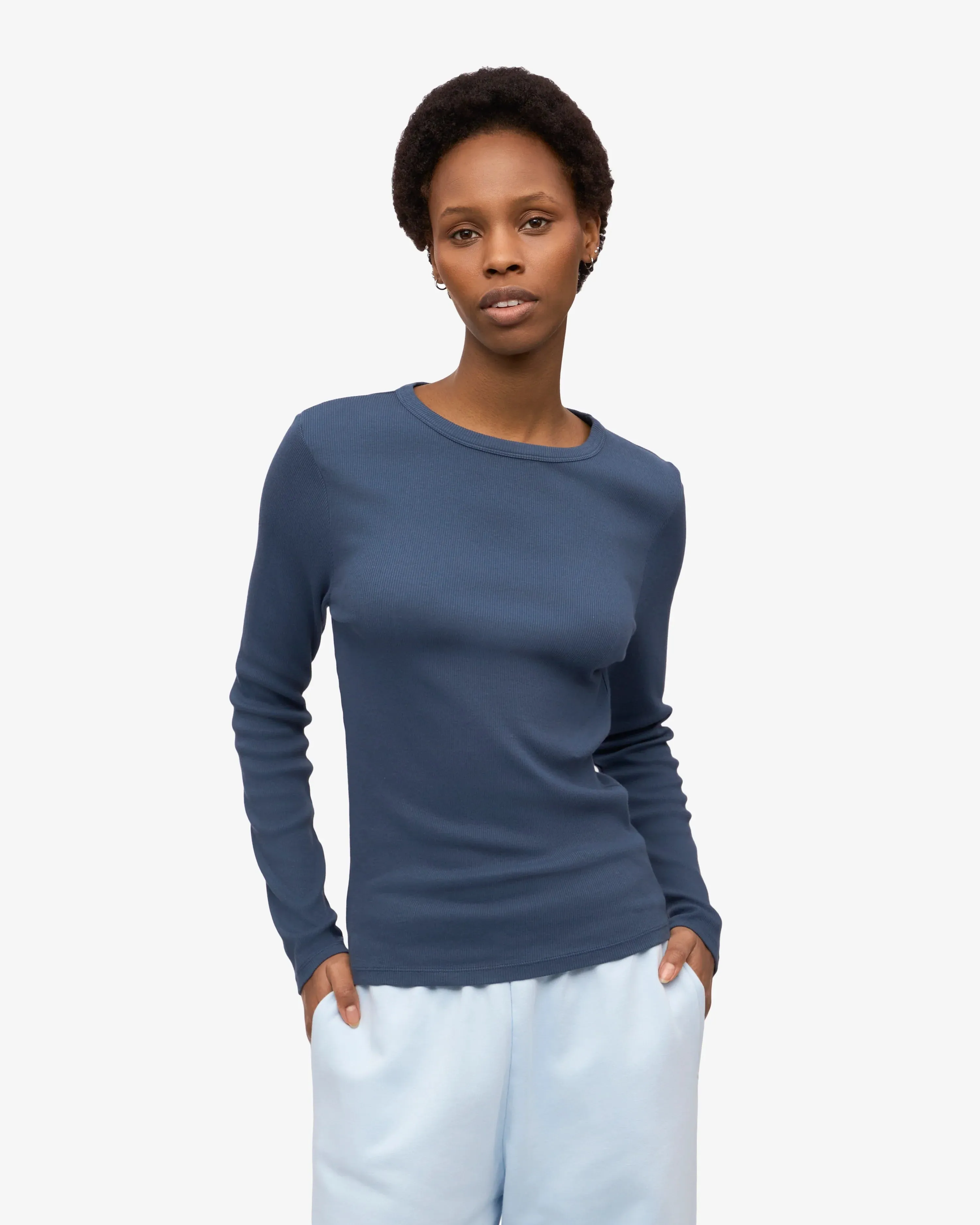 COLORFUL STANDARD - ORGANIC RIB LONG SLEEVE T-SHIRT - PETROL BLUE