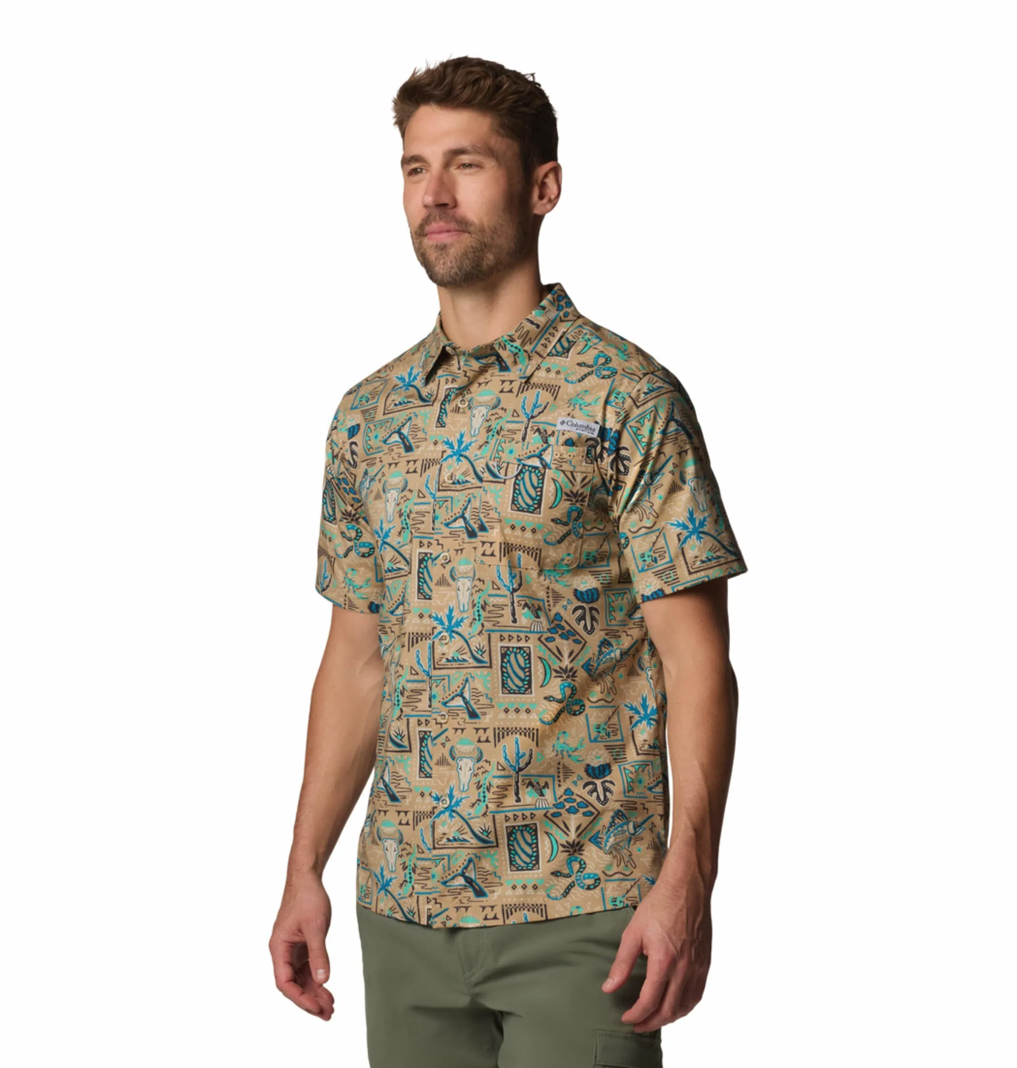 Columbia Men Beige Wild Cast Camp Short Sleeve Shirt