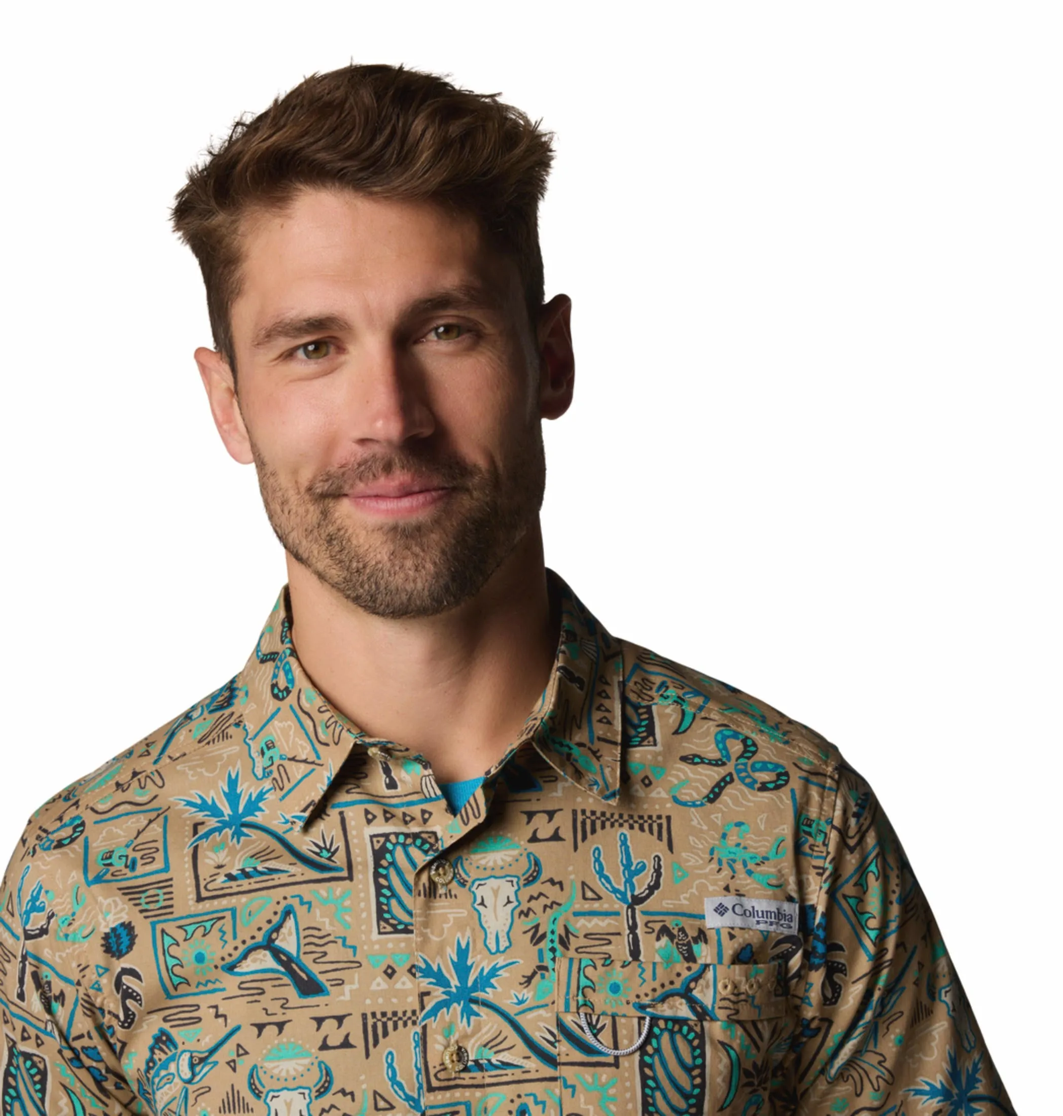 Columbia Men Beige Wild Cast Camp Short Sleeve Shirt