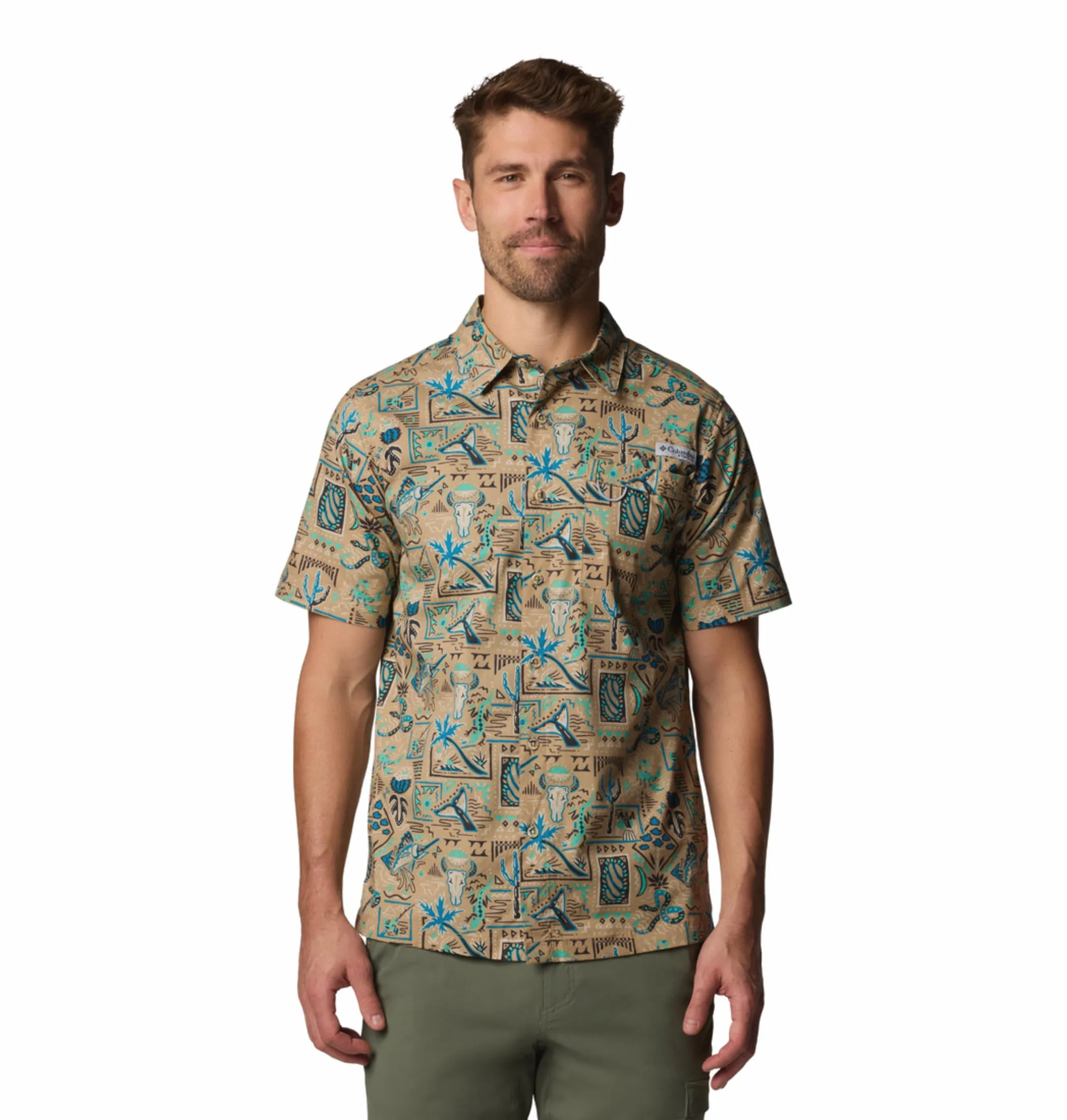 Columbia Men Beige Wild Cast Camp Short Sleeve Shirt