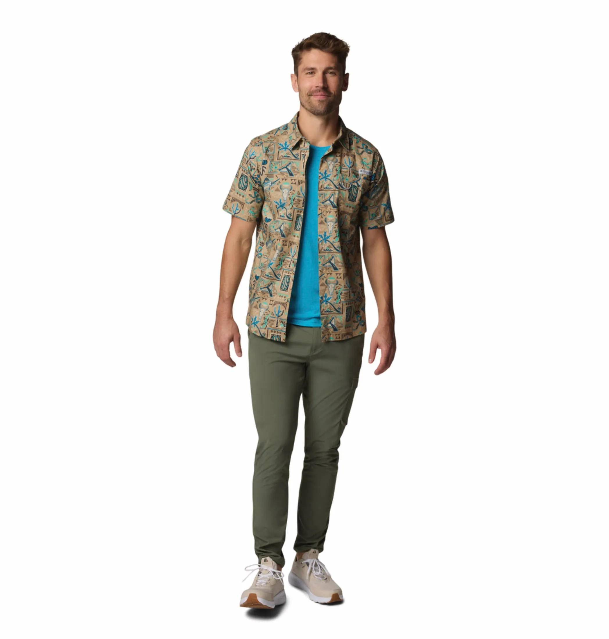 Columbia Men Beige Wild Cast Camp Short Sleeve Shirt