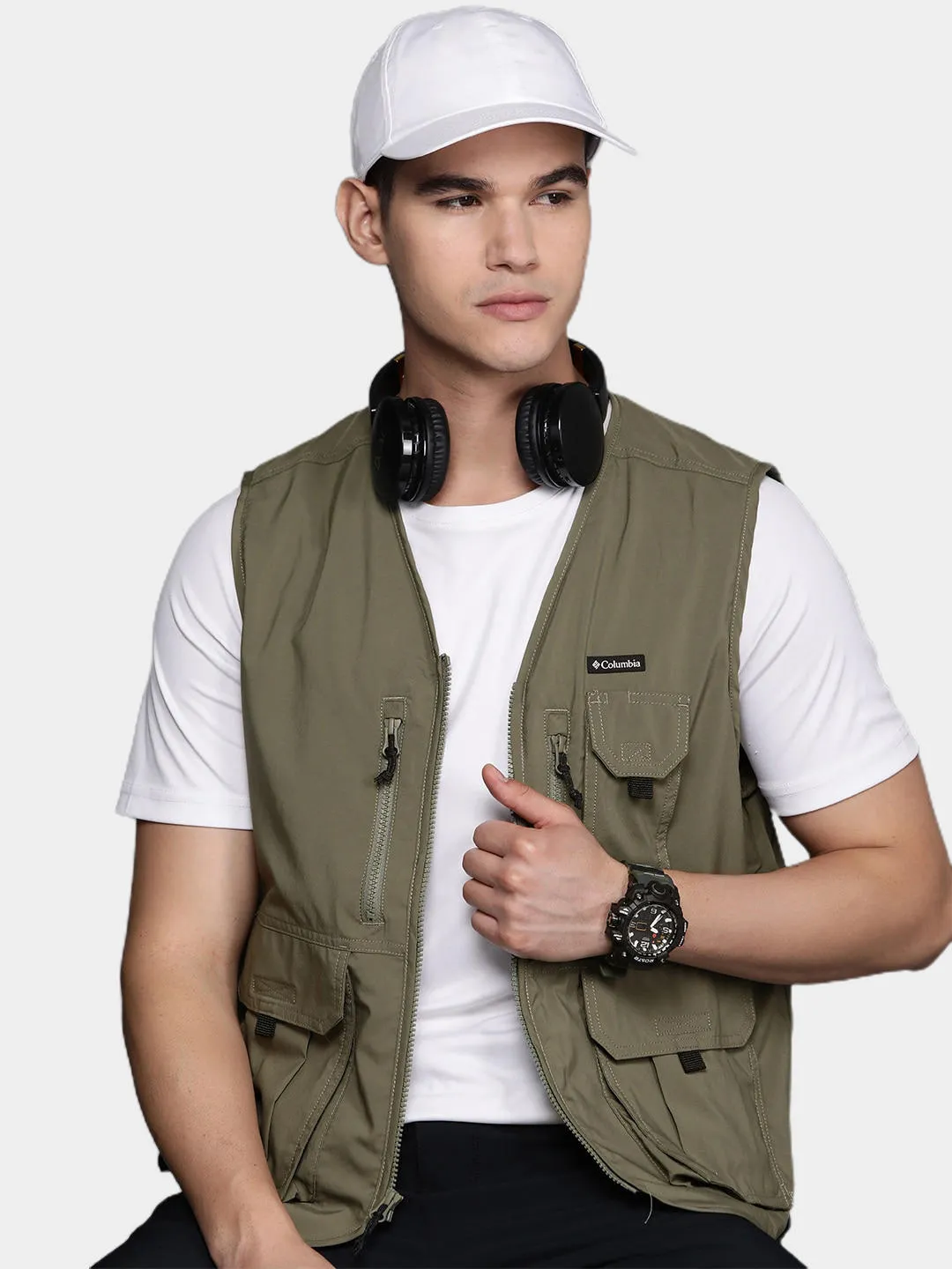 Columbia Men Olive Omni-Wick Silver Ridge Utility Gillet
