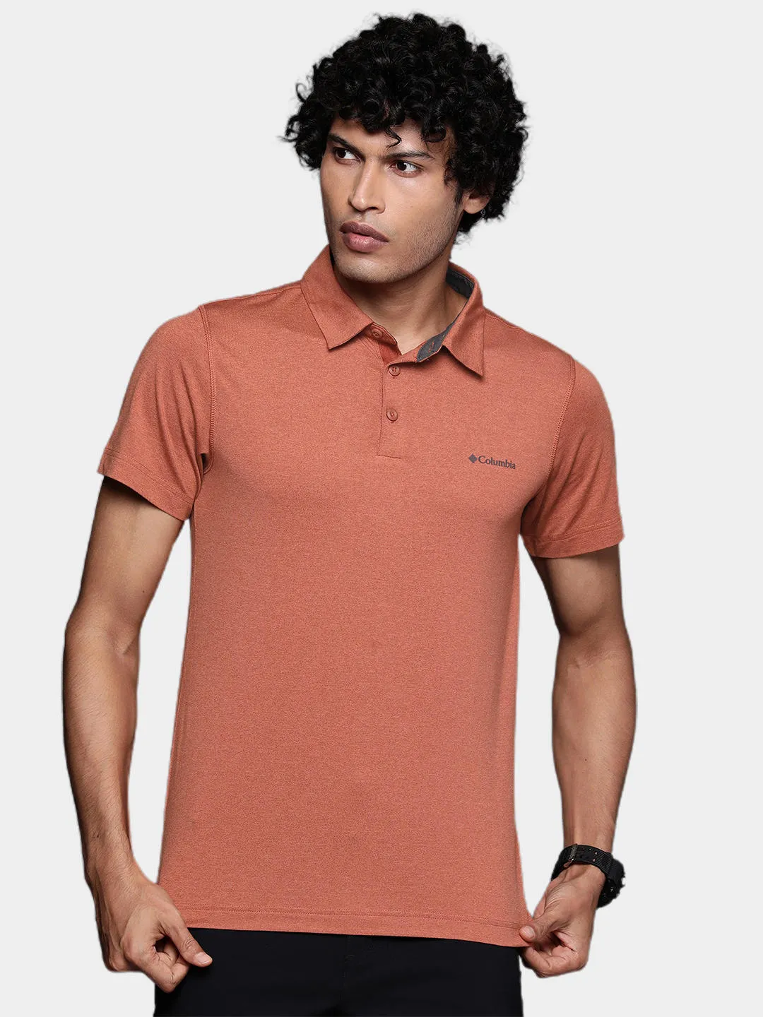 Columbia Men Orange Omni-Wick Tech Trail Polo Tshirt