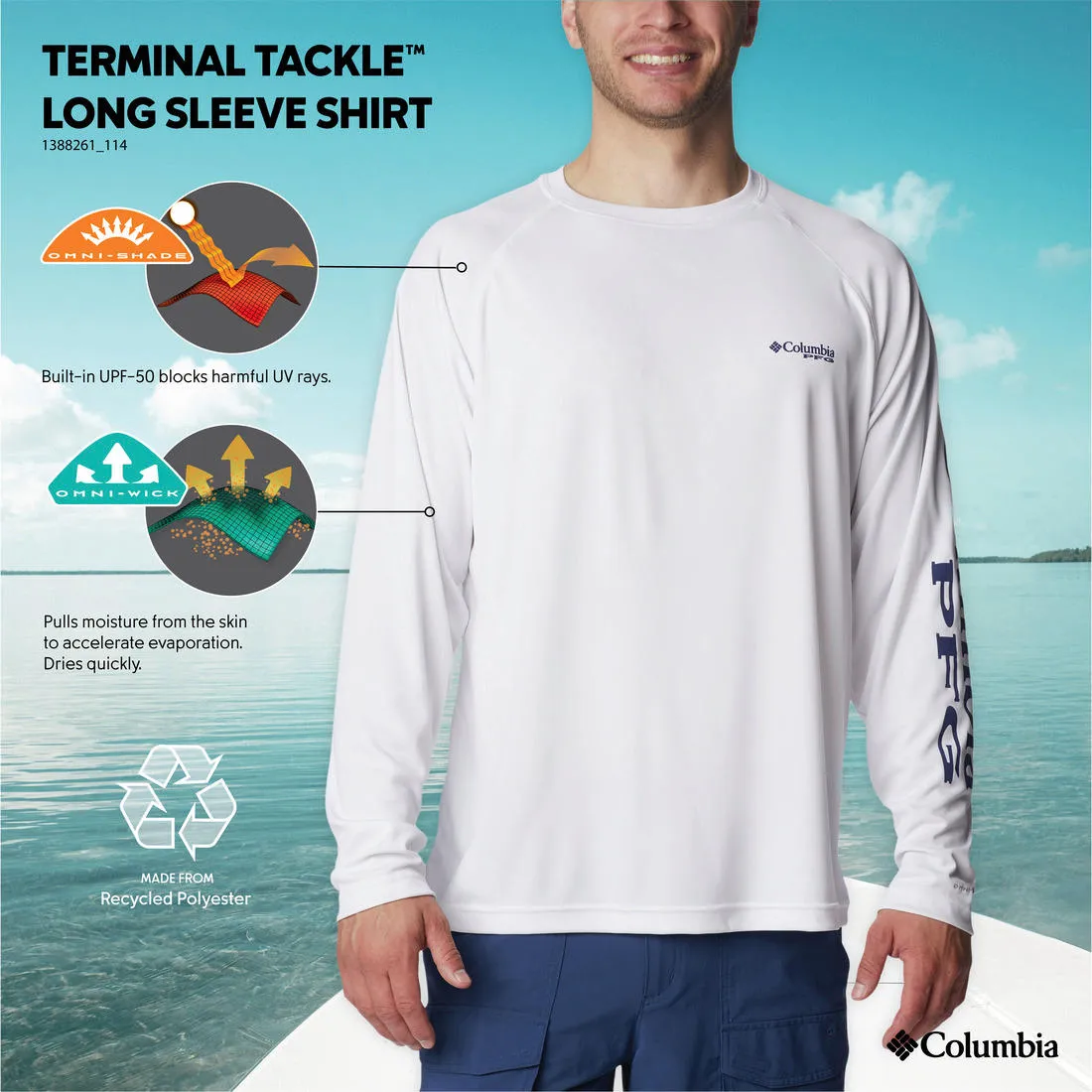 Columbia Men White Omni-Shade Terminal Tackle Tshirt