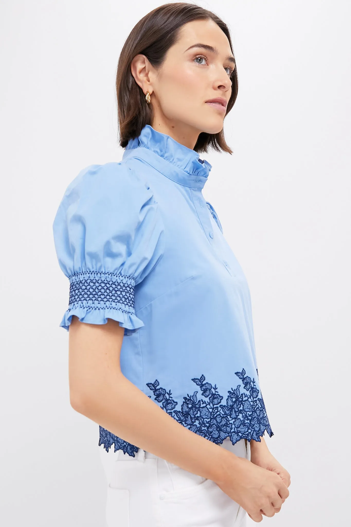 Cornflower Blue & Navy Embroidery Eliza Blouse