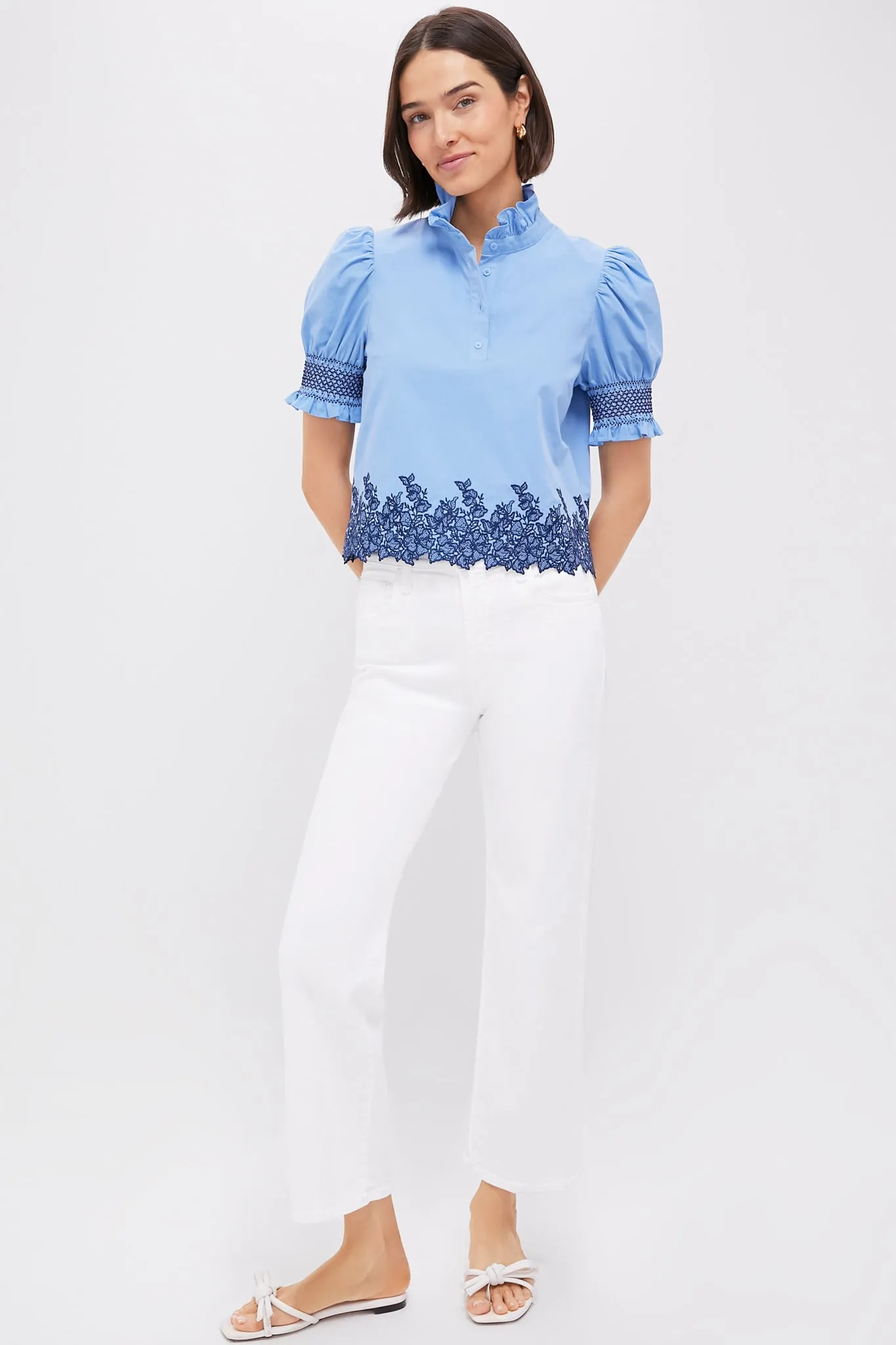 Cornflower Blue & Navy Embroidery Eliza Blouse