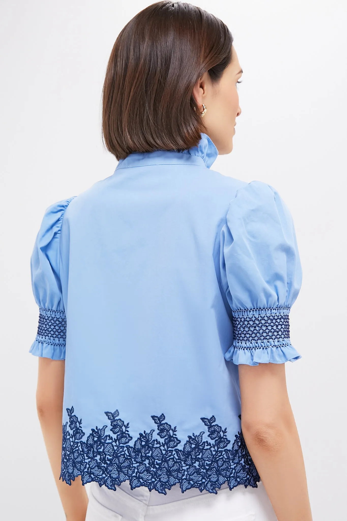 Cornflower Blue & Navy Embroidery Eliza Blouse