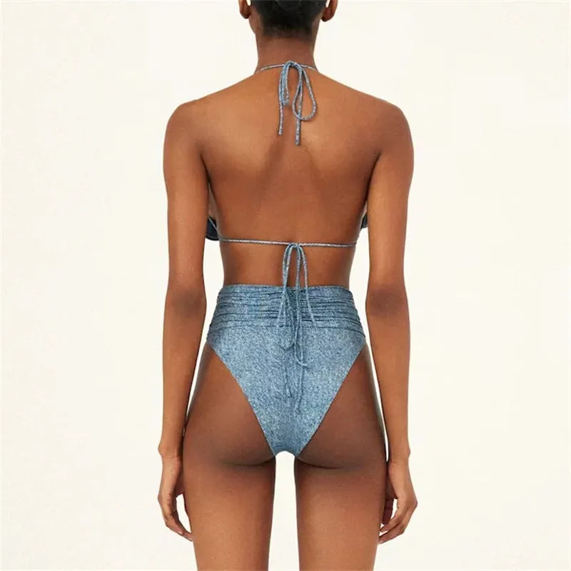Denim Print One Piece Swimsuit and Skirt Anna Kay Co