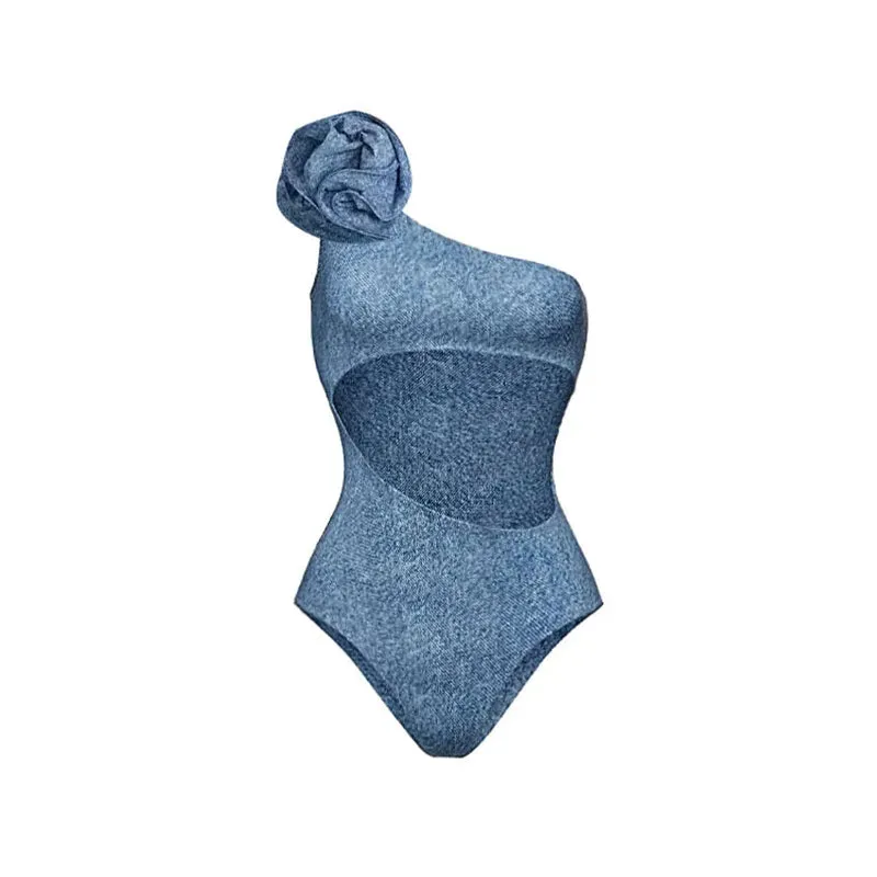 Denim Print One Piece Swimsuit and Skirt Anna Kay Co
