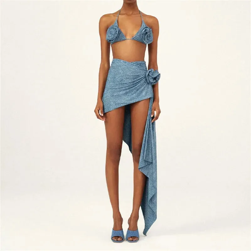 Denim Print One Piece Swimsuit and Skirt Anna Kay Co