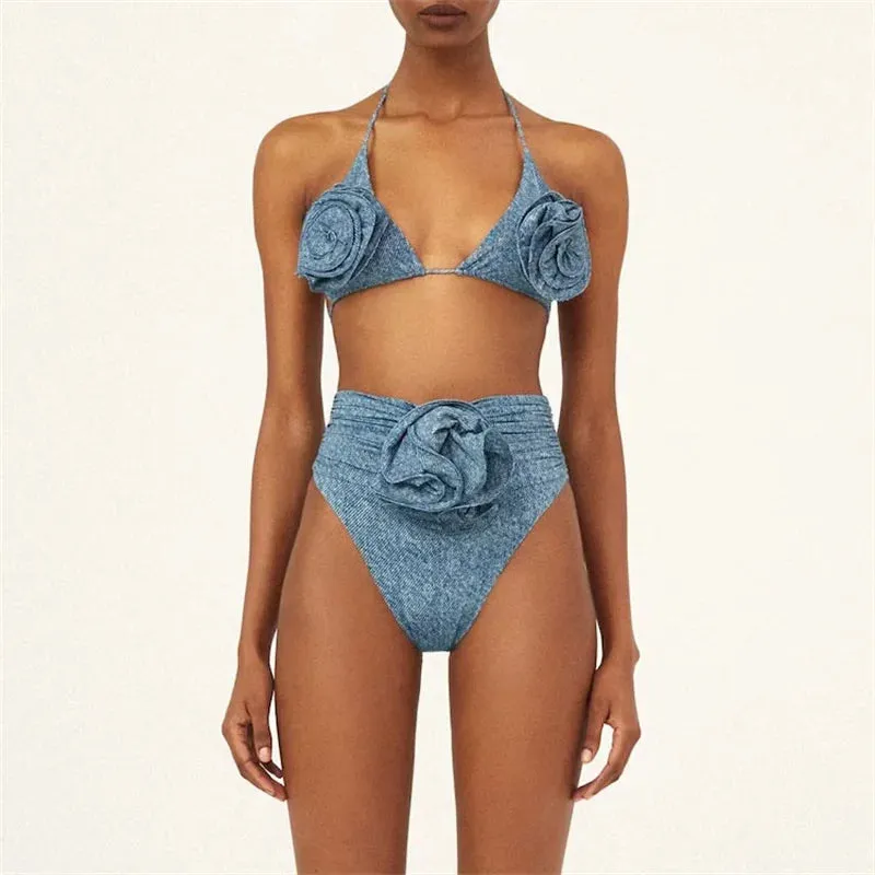 Denim Print One Piece Swimsuit and Skirt Anna Kay Co