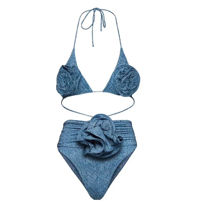 Denim Print One Piece Swimsuit and Skirt Anna Kay Co