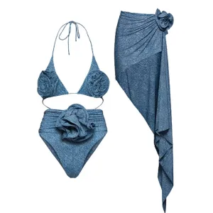Denim Print One Piece Swimsuit and Skirt Anna Kay Co