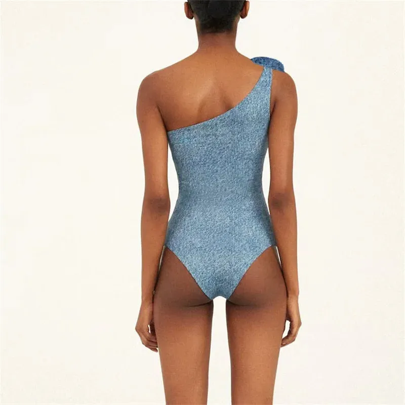Denim Print One Piece Swimsuit and Skirt Anna Kay Co