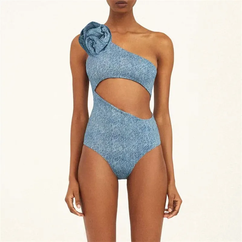 Denim Print One Piece Swimsuit and Skirt Anna Kay Co