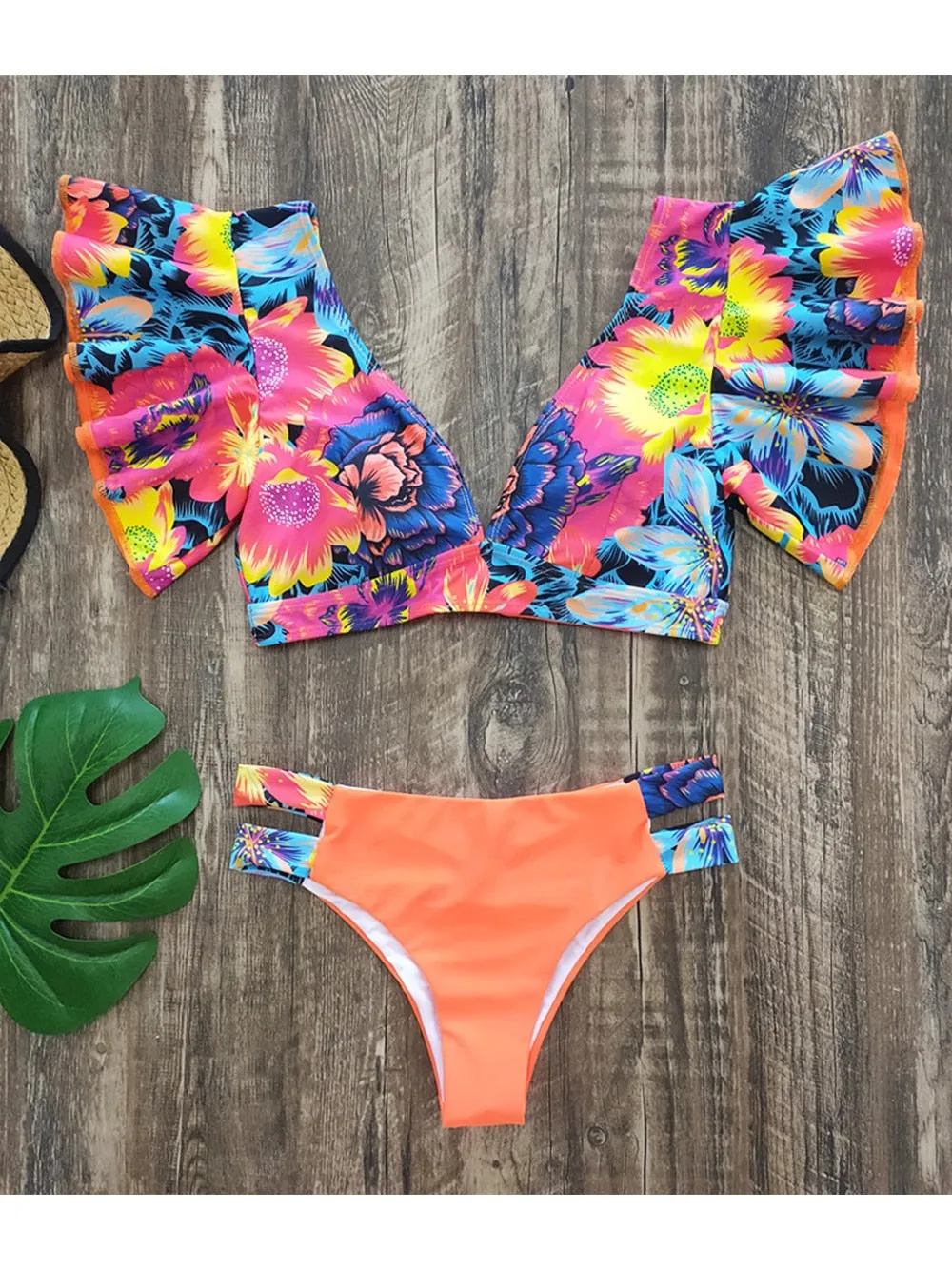 Floral Print Female Ruffle Swimwear Set Anna Kay Co