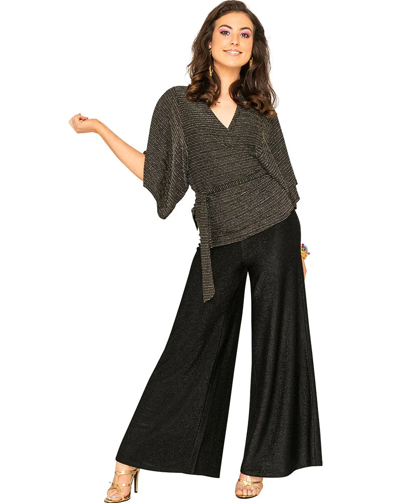 Funky Black Sparkle 70s Plus Size Womens Palazzo Pants